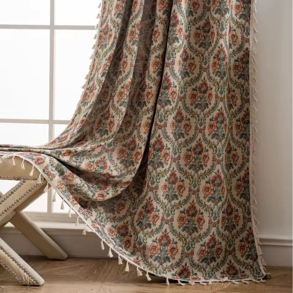 Vintage Floral Boho Curtain Panel — Fleur Beige