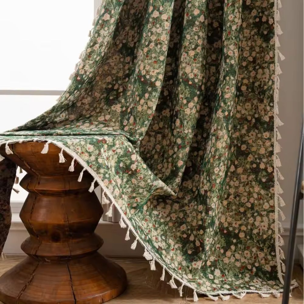 Vintage Floral Boho Curtain Panel — Bloom Green