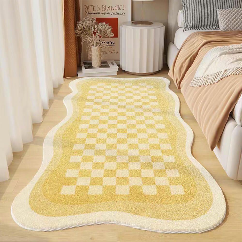 Checkered Cozy Nightstand Rug Irregular Shape Rug