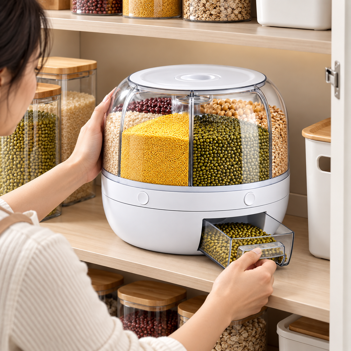 Grain Storage Container Airtight Compartment Lid Stackable