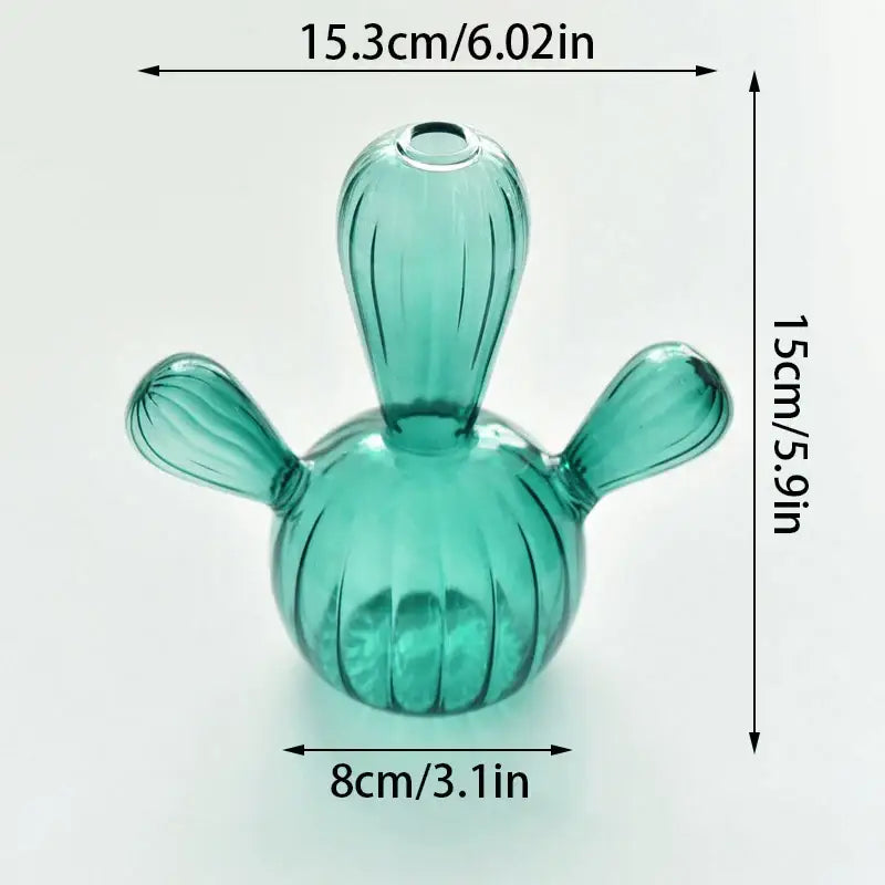 Ribbed Glass Cactus Vase for Flowers and Decorative Stems - product view 12