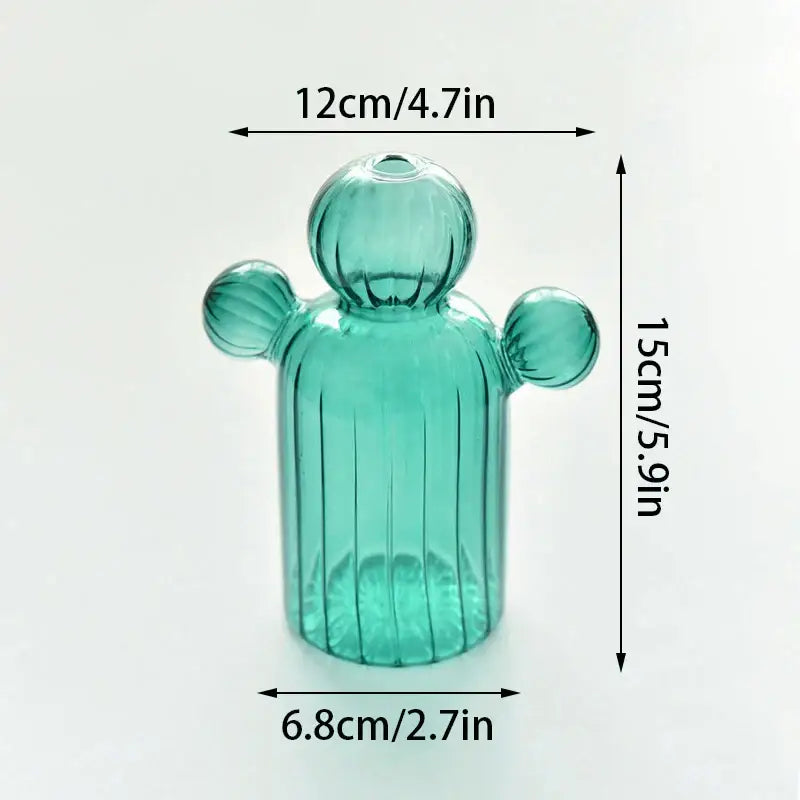 Ribbed Glass Cactus Vase for Flowers and Decorative Stems - product view 13