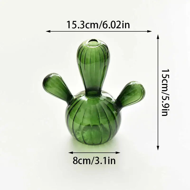 Ribbed Glass Cactus Vase for Flowers and Decorative Stems - product view 14