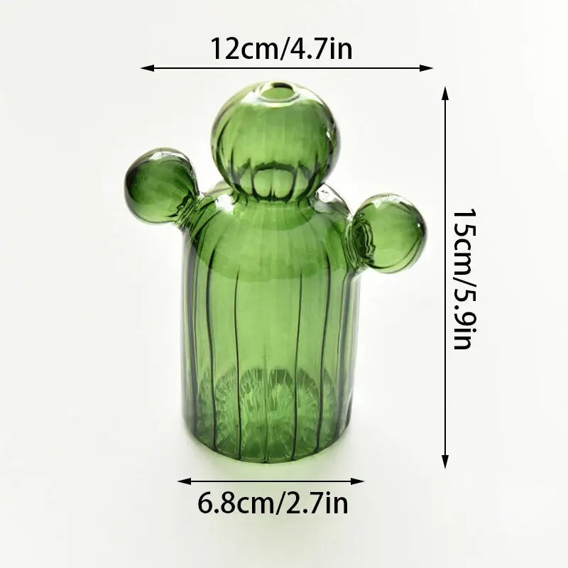 Ribbed Glass Cactus Vase for Flowers and Decorative Stems - product view 15
