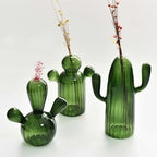 Ribbed Glass Cactus Vase for Flowers and Decorative Stems - product view 3