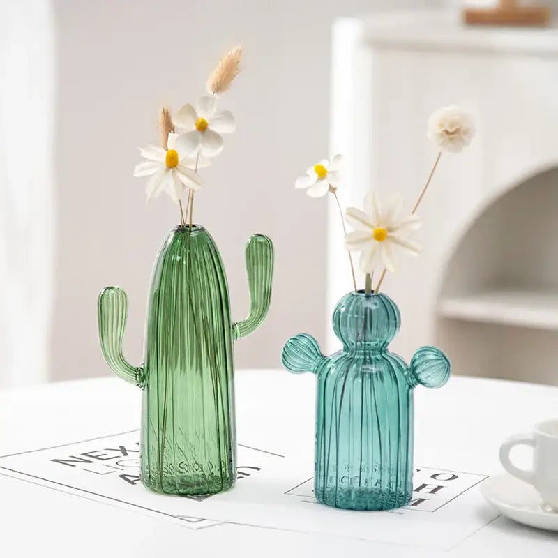 Ribbed Glass Cactus Vase for Flowers and Decorative Stems - product view 7