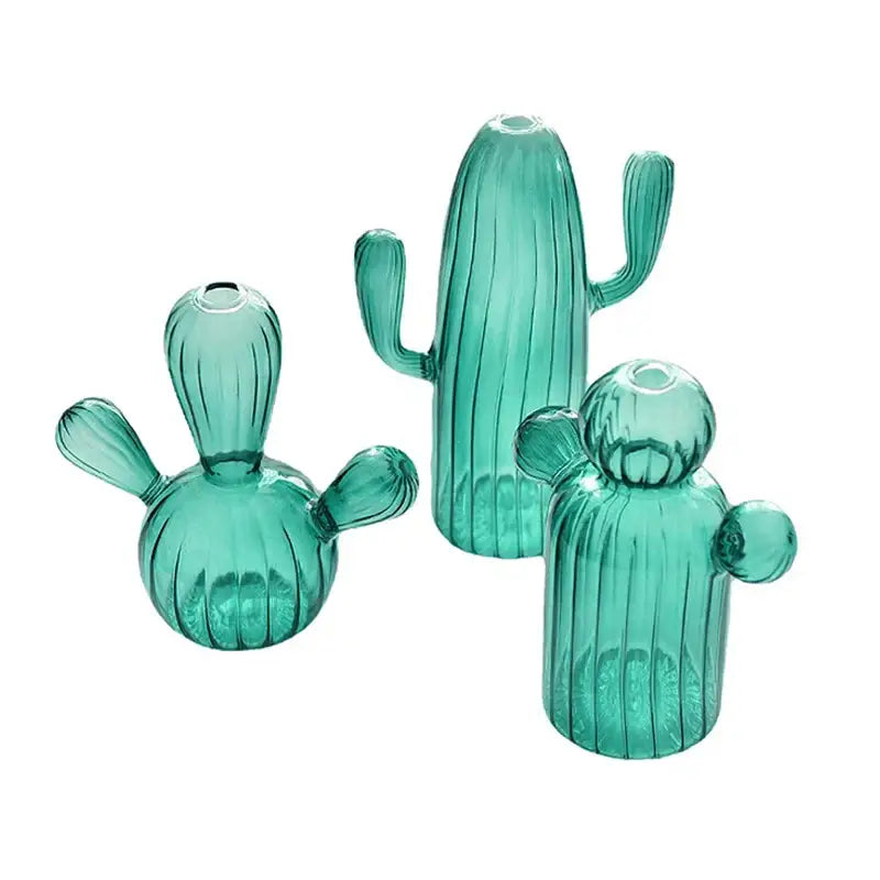 Ribbed Glass Cactus Vase for Flowers and Decorative Stems - product view 8