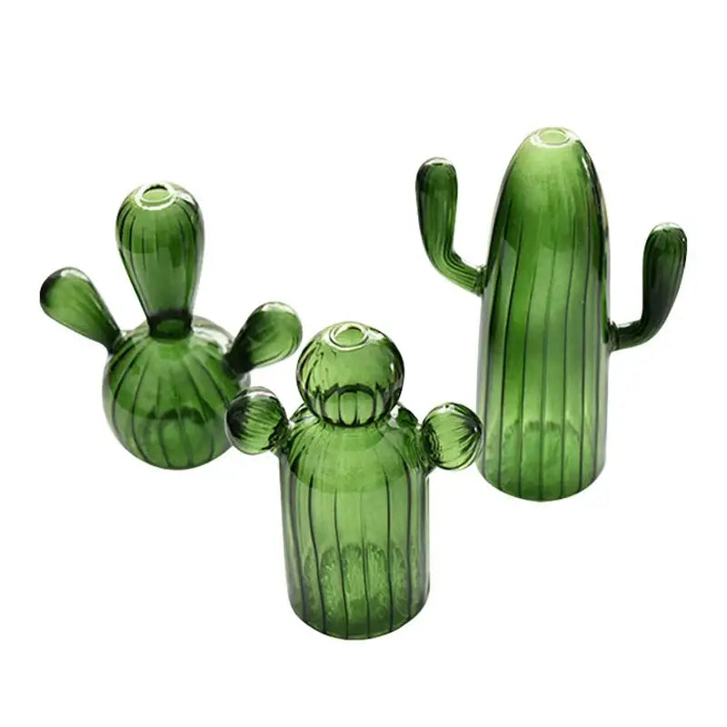 Ribbed Glass Cactus Vase for Flowers and Decorative Stems - product view 9