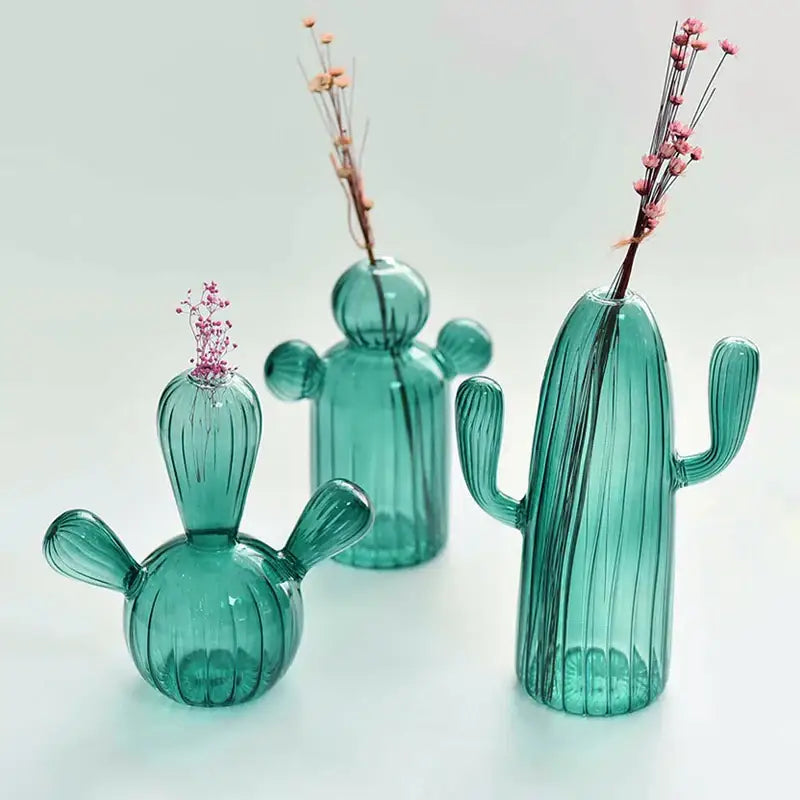 Ribbed Glass Cactus Vase for Flowers and Decorative Stems - product view 10