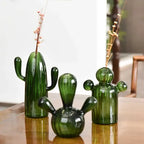 Ribbed Glass Cactus Vase for Flowers and Decorative Stems - product view 2