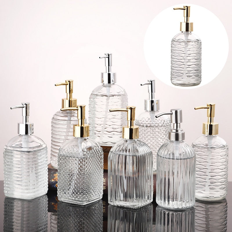Textured Glass Pump Soap Dispenser, 400 mL – product image 2