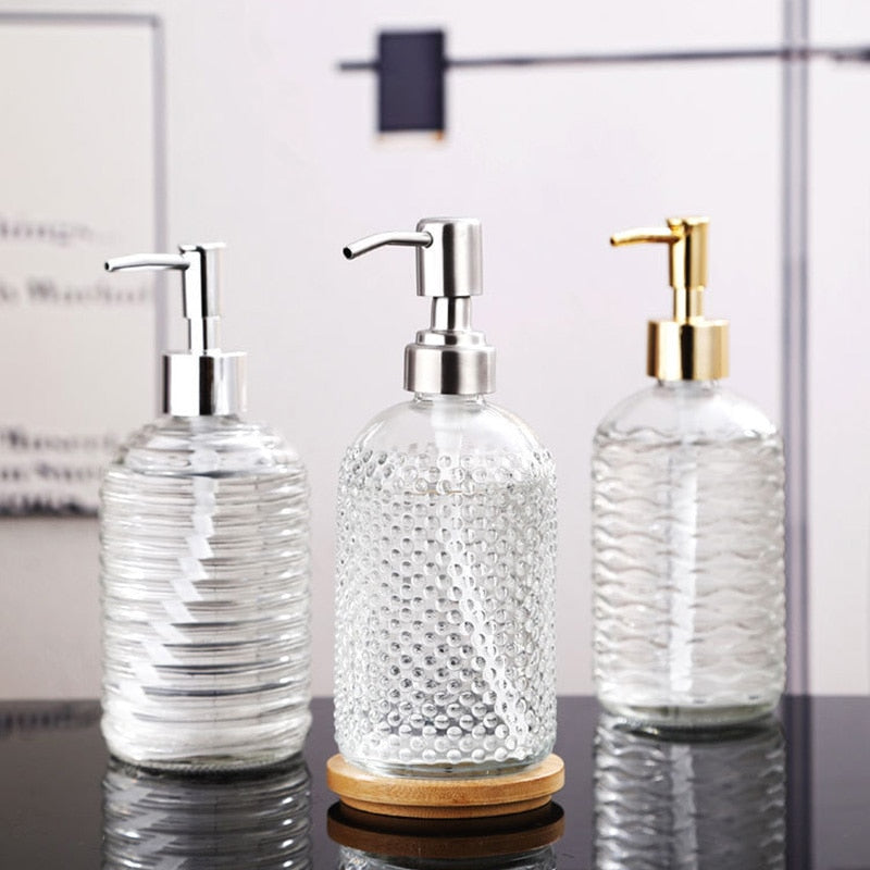 Textured Glass Pump Soap Dispenser, 400 mL – product image 3