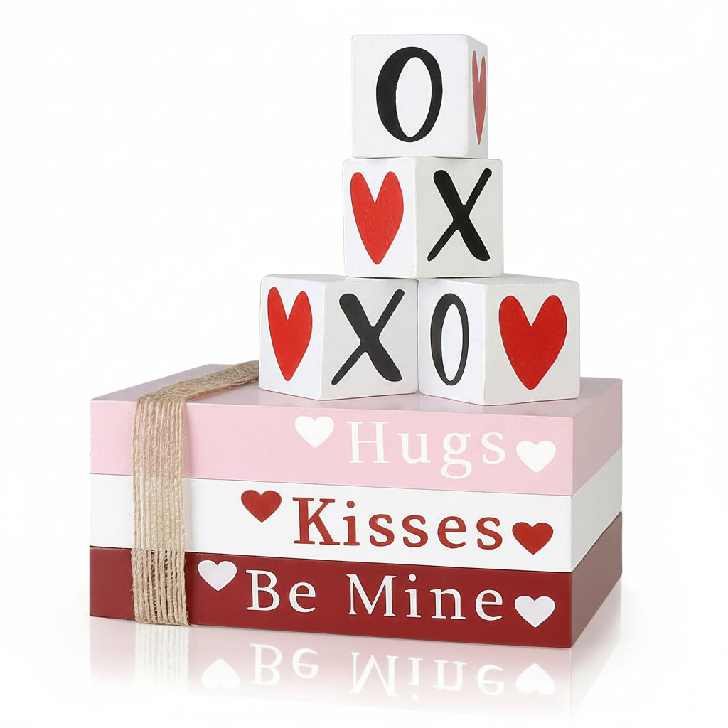 Wooden Valentine Book Stack, Decorative Tabletop Display — product view 1