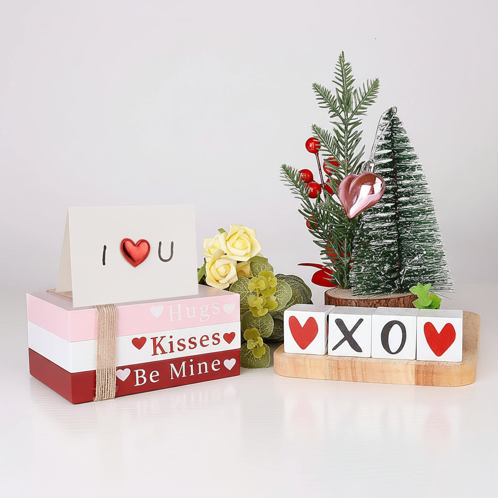 Wooden Valentine Book Stack, Decorative Tabletop Display — product view 2