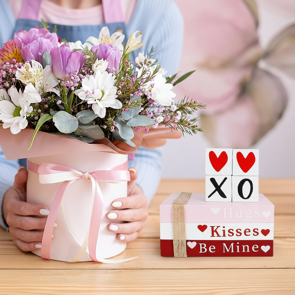 Wooden Valentine Book Stack, Decorative Tabletop Display — product view 4