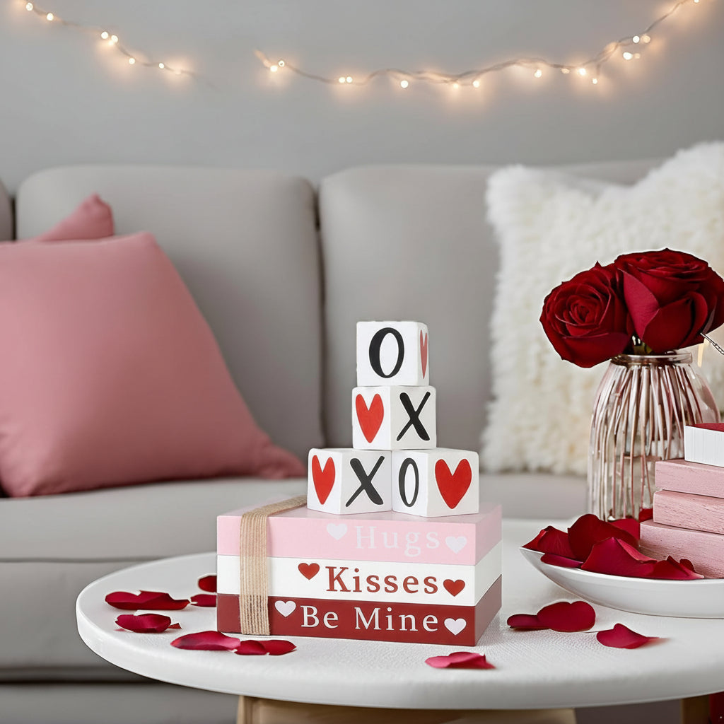 Wooden Valentine Book Stack, Decorative Tabletop Display — product view 5