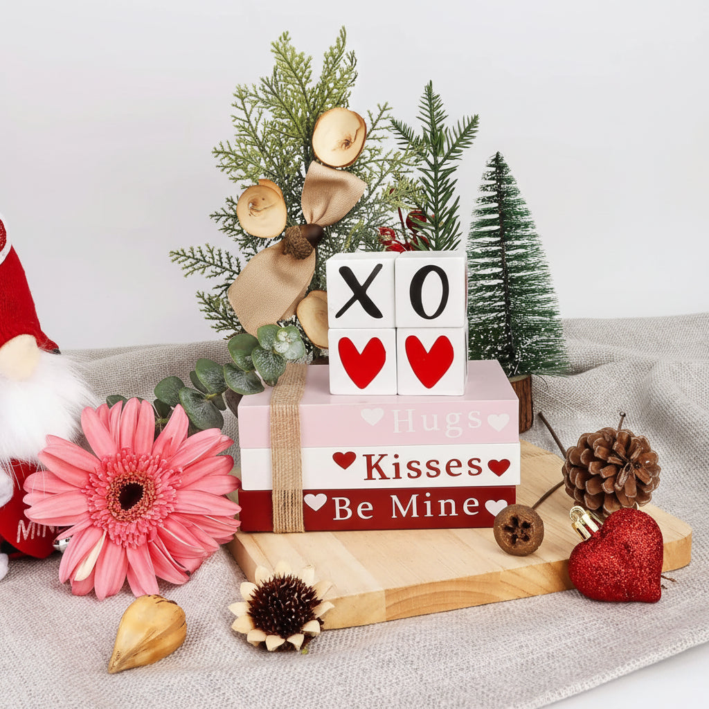 Wooden Valentine Book Stack, Decorative Tabletop Display — product view 6