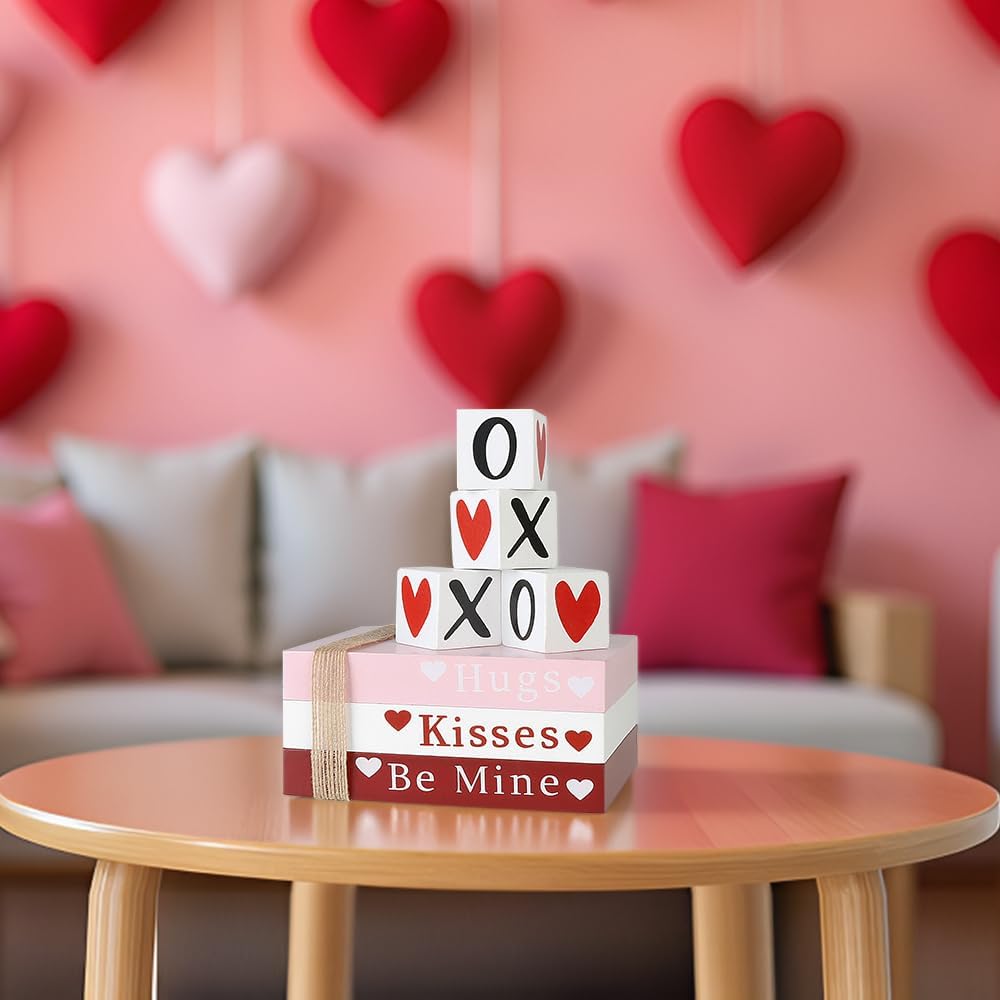Wooden Valentine Book Stack, Decorative Tabletop Display — product view 8