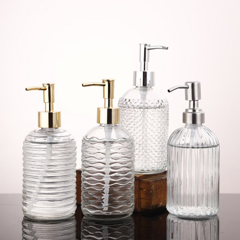 Textured Glass Pump Soap Dispenser, 400 mL – product image 5