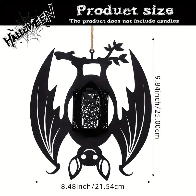Gothic Bat Hanging Lantern Candle Holder, Halloween Decor - product view 5