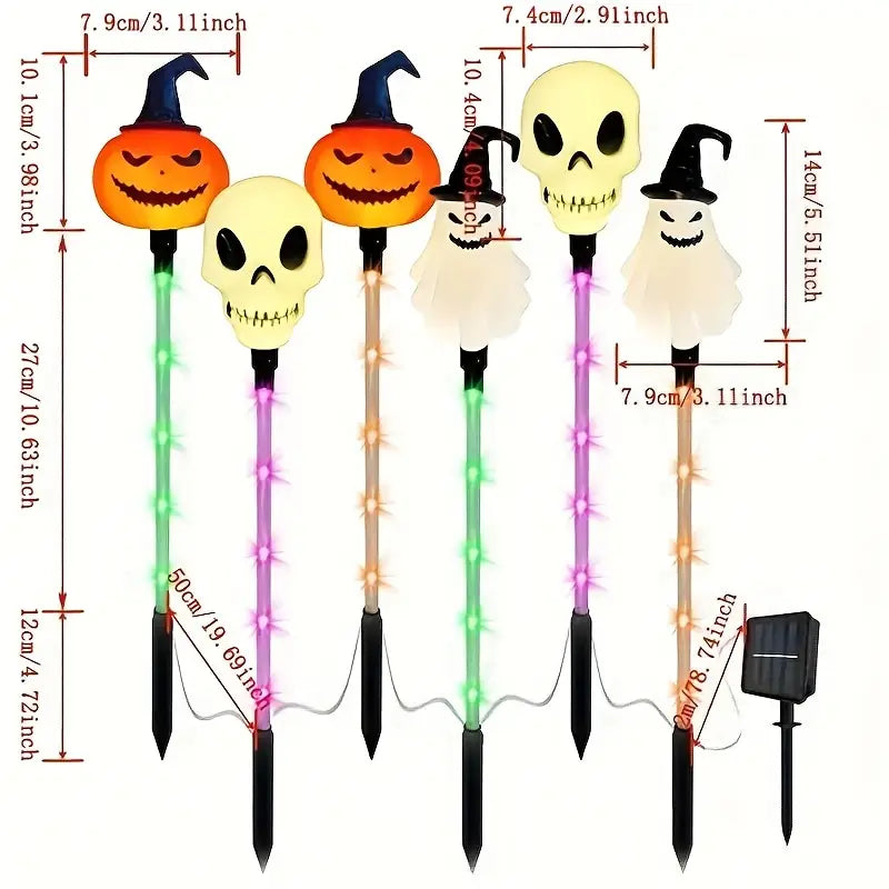 Halloween Solar Pathway Lights, Set of 6 Pumpkin Skull Ghost Stakes - product view 6