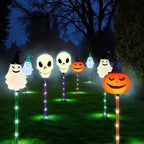 Halloween Solar Pathway Lights, Set of 6 Pumpkin Skull Ghost Stakes - product view 3