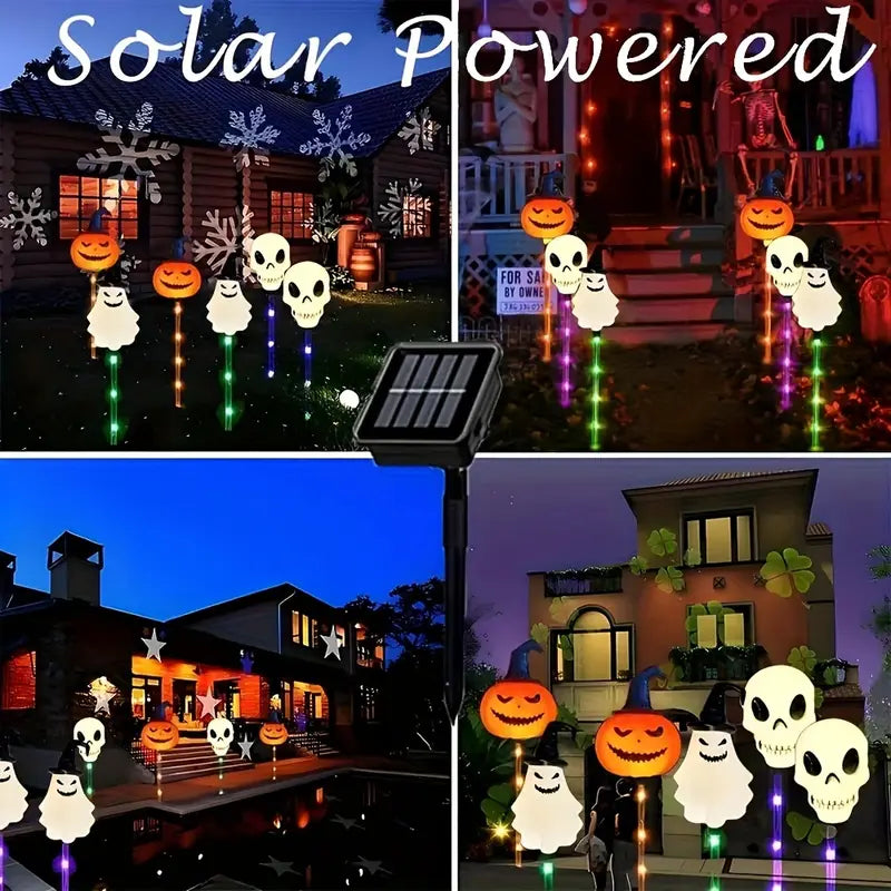 Halloween Solar Pathway Lights, Set of 6 Pumpkin Skull Ghost Stakes - product view 5