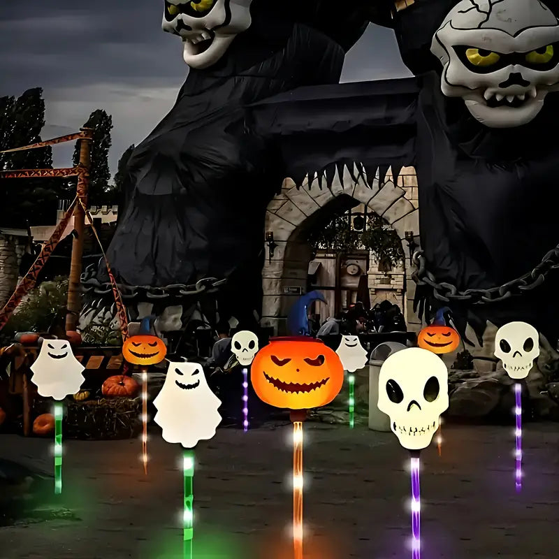 Halloween Solar Pathway Lights, Set of 6 Pumpkin Skull Ghost Stakes - product view 4