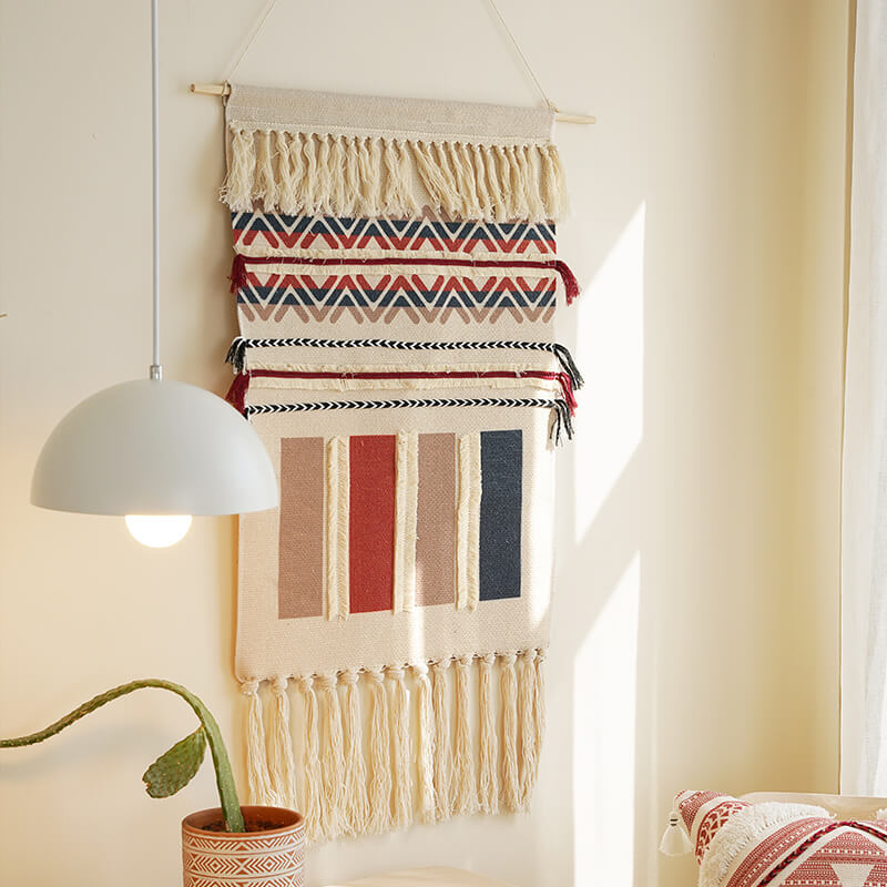 Geometric Woven Wall Hanging with Tassels