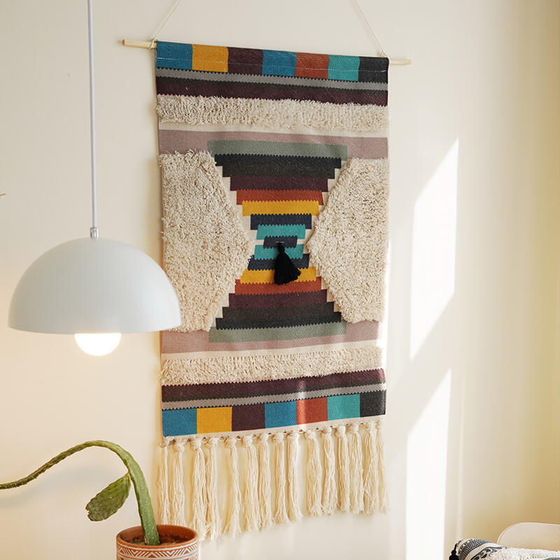 Geometric Woven Wall Hanging with Tassels