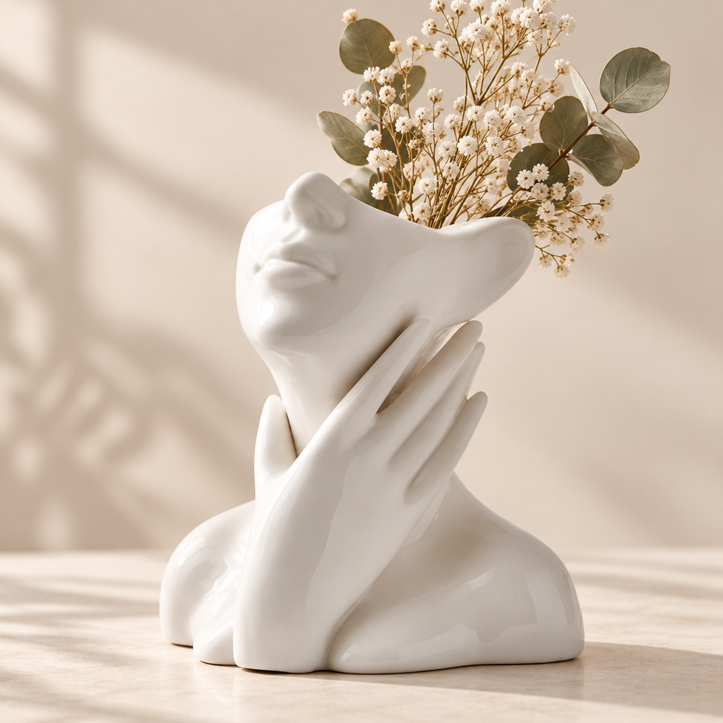 Handmade Decorative Vase Unique Face Sculpted Decor