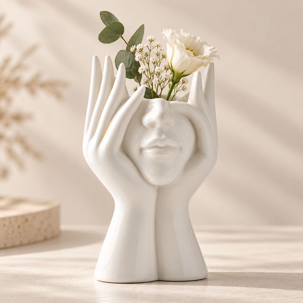 Handmade Decorative Vase Unique Face Sculpted Decor