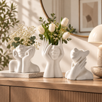 Handmade Decorative Vase Unique Face Sculpted Decor