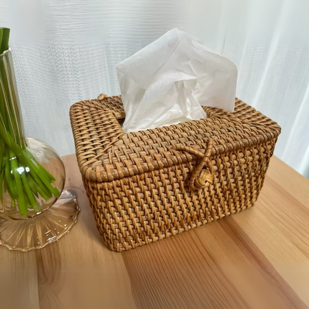 Handwoven Rattan Tissue Box Cover with Lid - product view 3