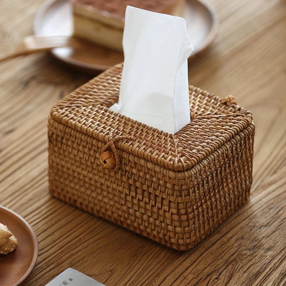 Handwoven Rattan Tissue Box Cover with Lid - product view 1
