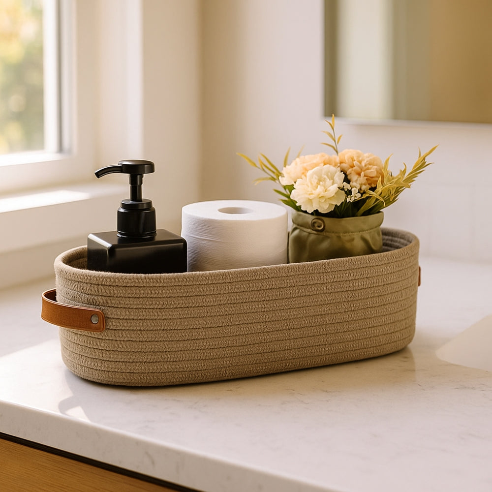 Woven-Look Storage Basket with Carry Handles - product view 1