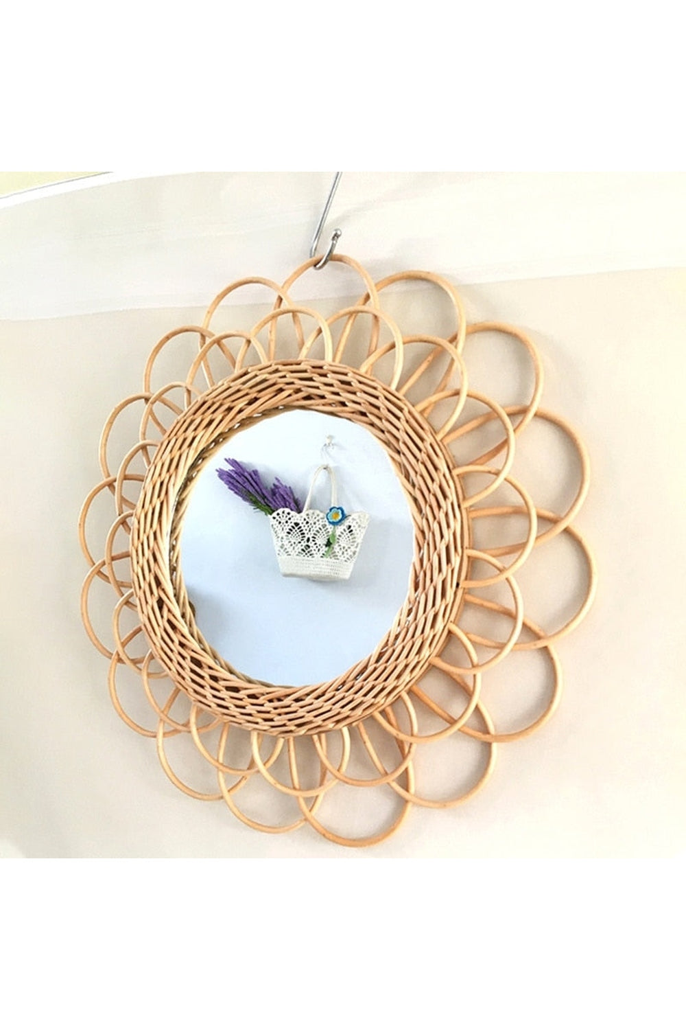Round Rattan Decorative Wall Mirror, 40 cm