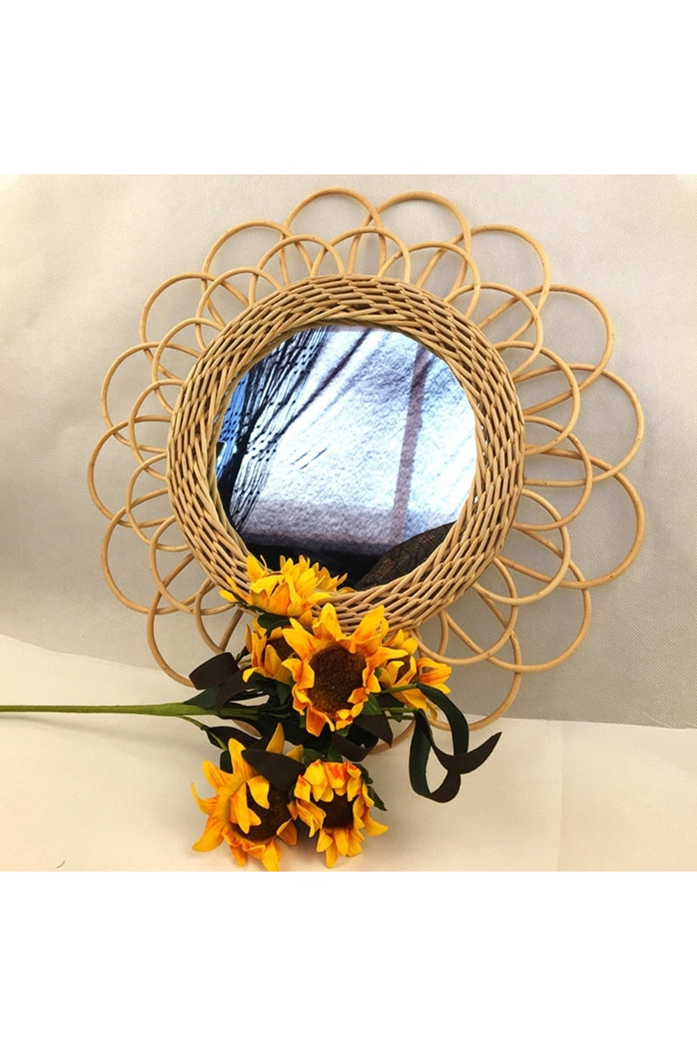 Round Rattan Decorative Wall Mirror, 40 cm