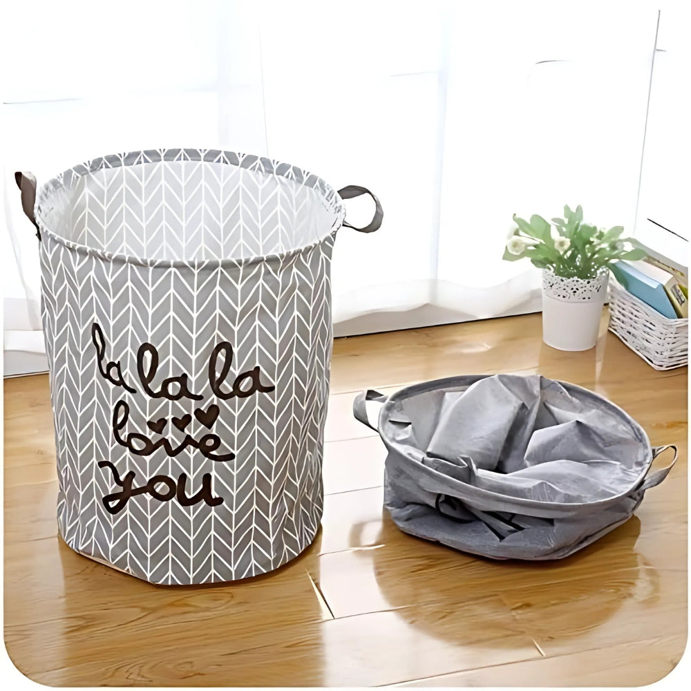 Grey Herringbone Foldable Laundry Basket – image 3