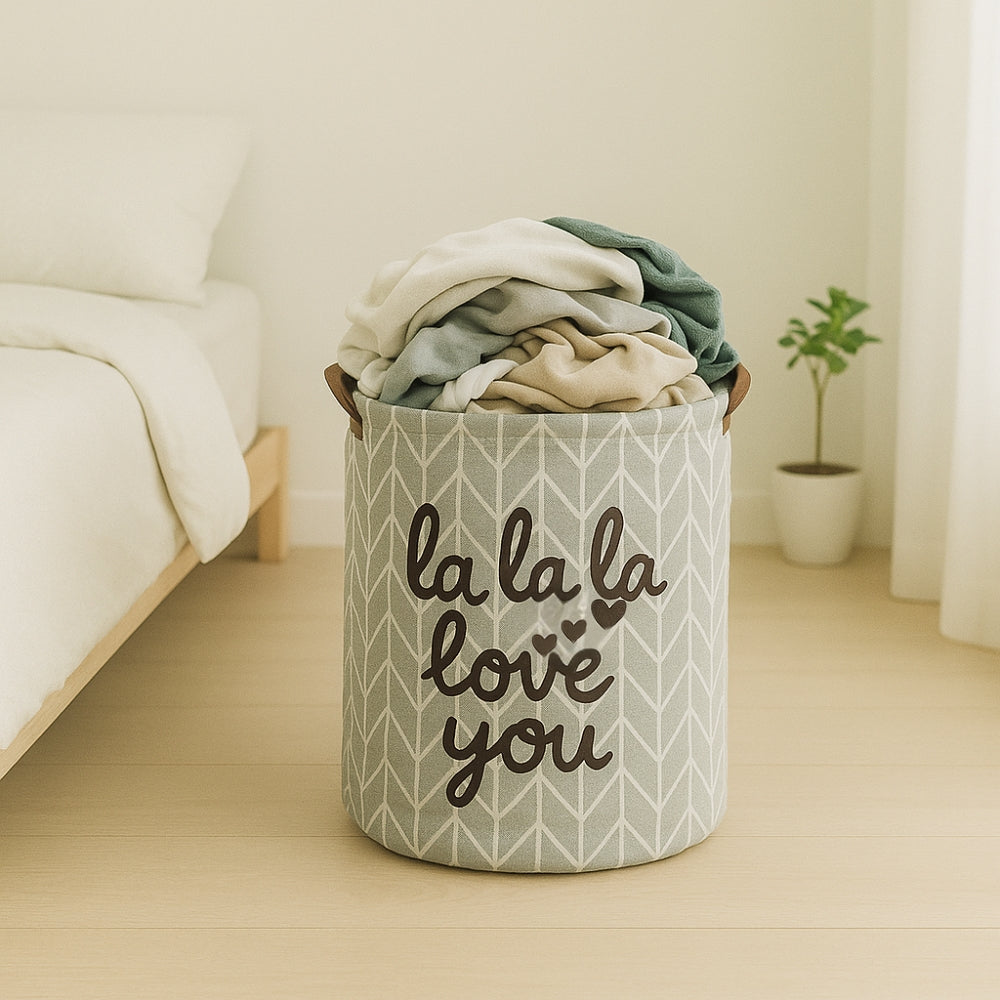 Grey Herringbone Foldable Laundry Basket – image 5