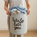 Grey Herringbone Foldable Laundry Basket – image 1