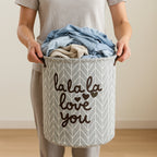 Grey Herringbone Foldable Laundry Basket – image 1
