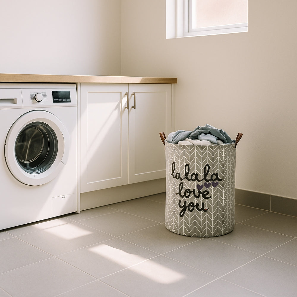 Grey Herringbone Foldable Laundry Basket – image 2