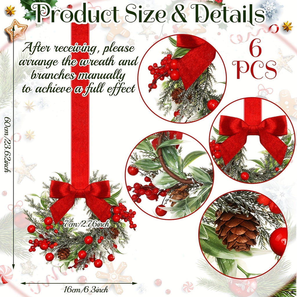 Mini Christmas Wreaths with Red Bows & Pinecones, Set of 6 - product view 3