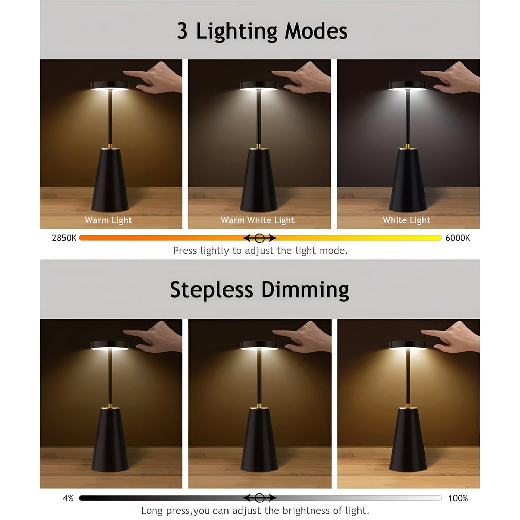 Slim Rechargeable Table Lamp, 3-Colour Touch-Dimmable LED Light - product view 3