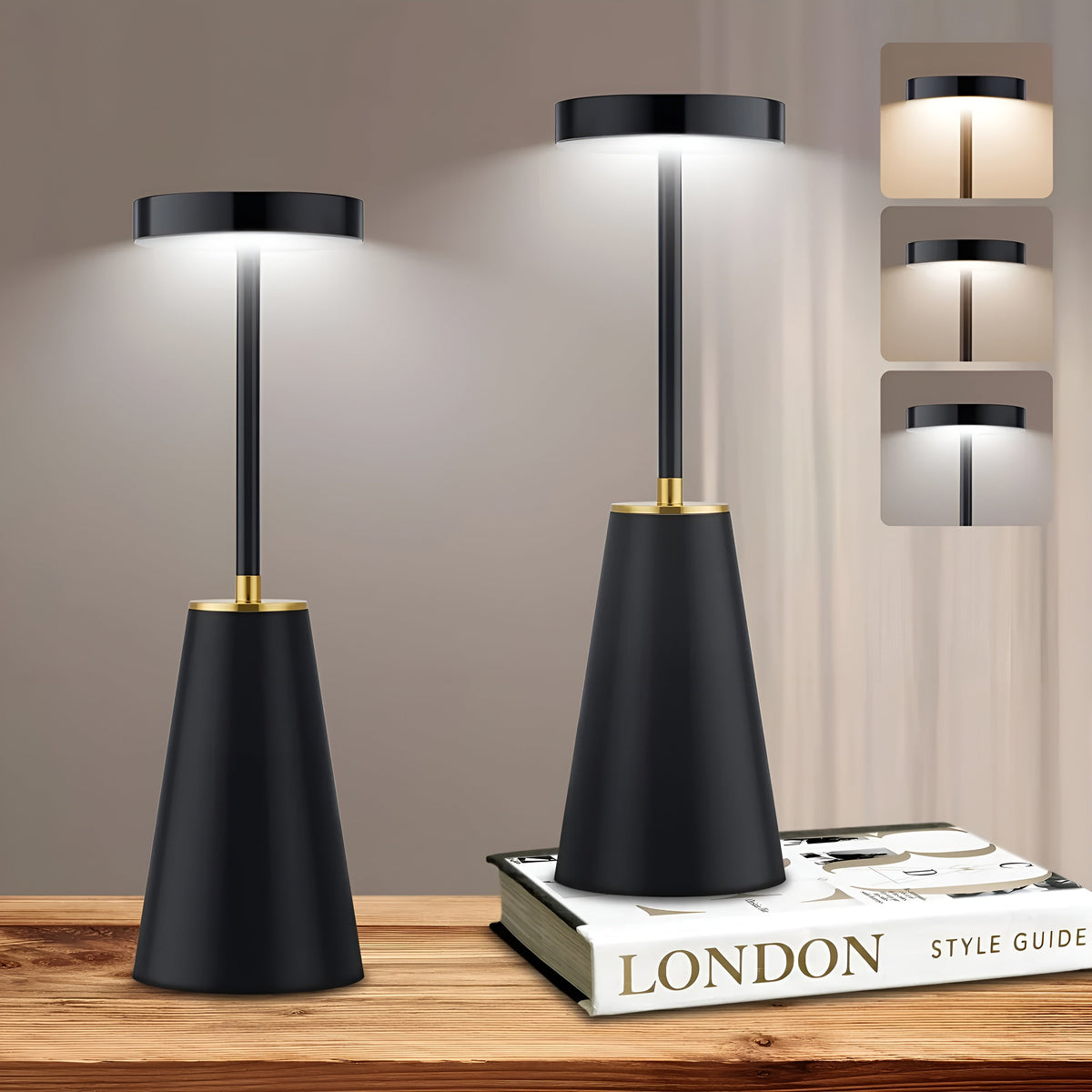 Slim Rechargeable Table Lamp, 3-Colour Touch-Dimmable LED Light - product view 2