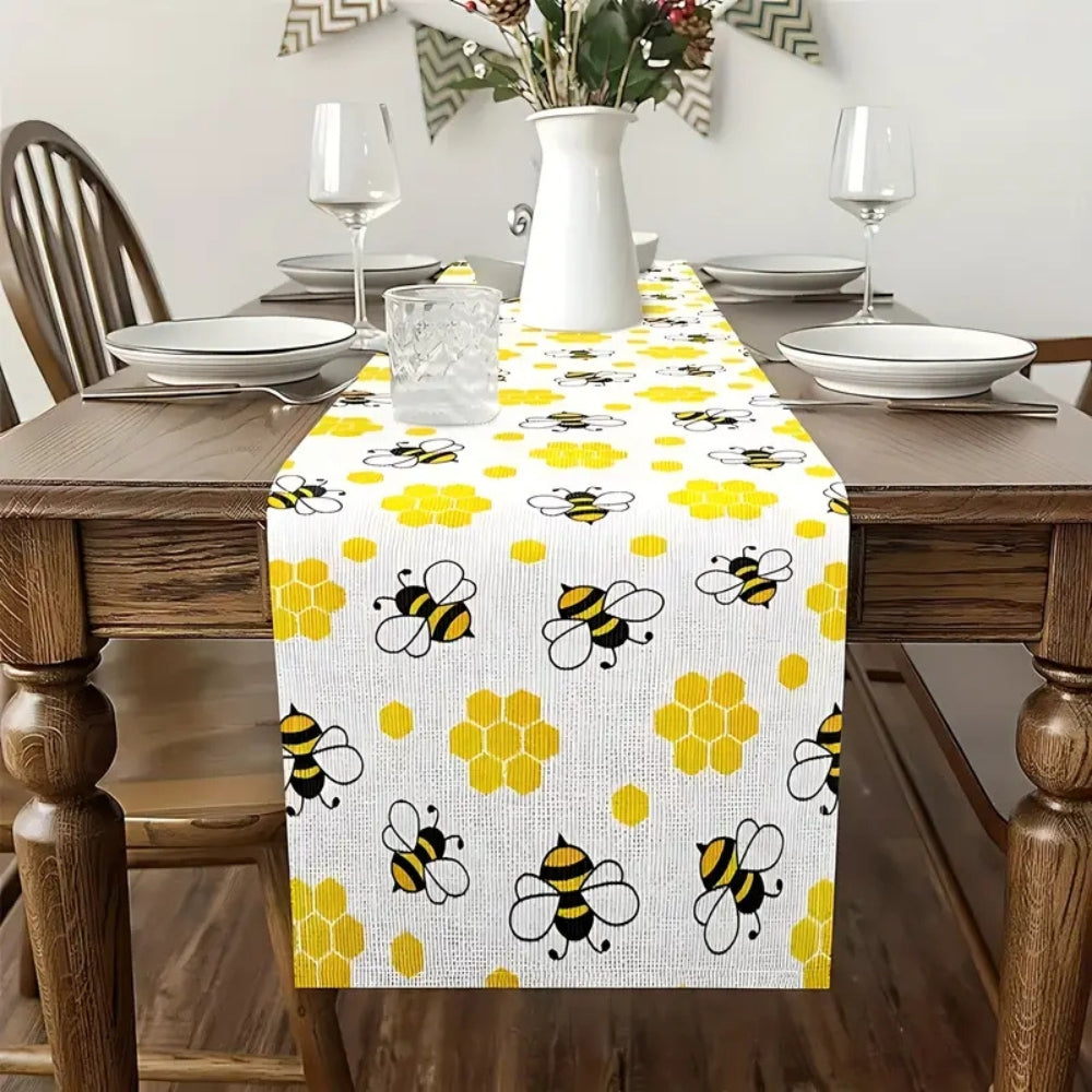 Bee and Honeycomb Linen Table Runner - product view 3