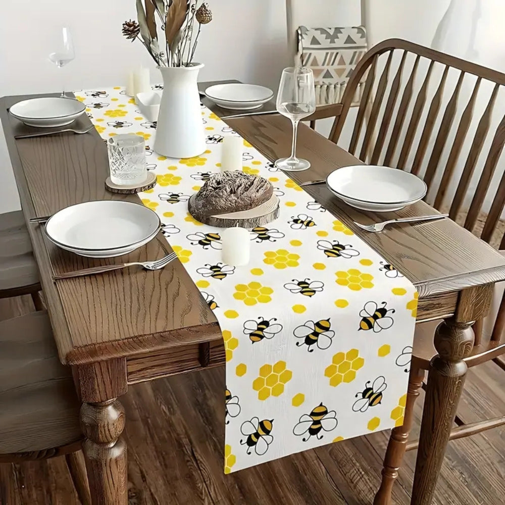 Bee and Honeycomb Linen Table Runner - product view 4