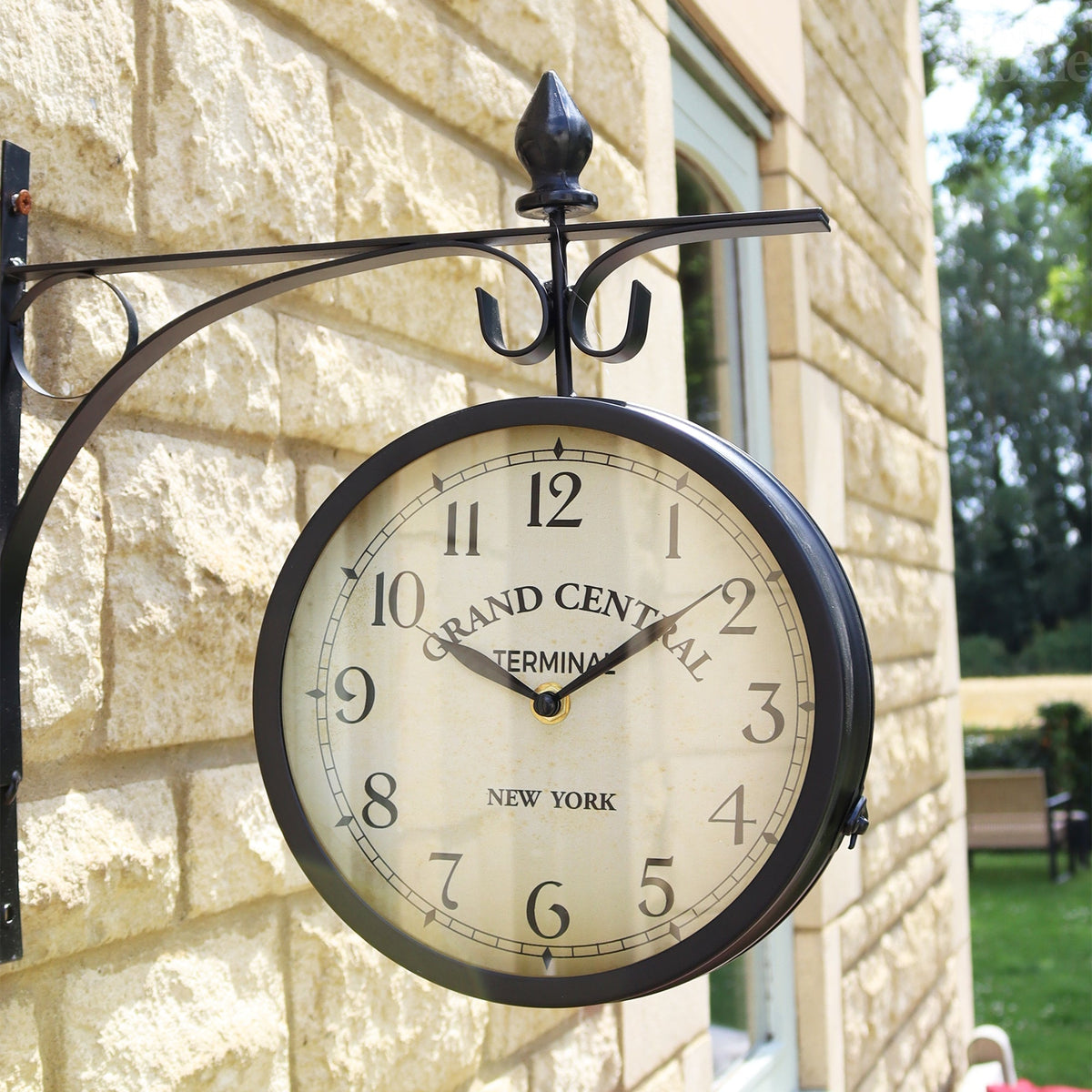 Black Double Sided Railway Outdoor Clock
