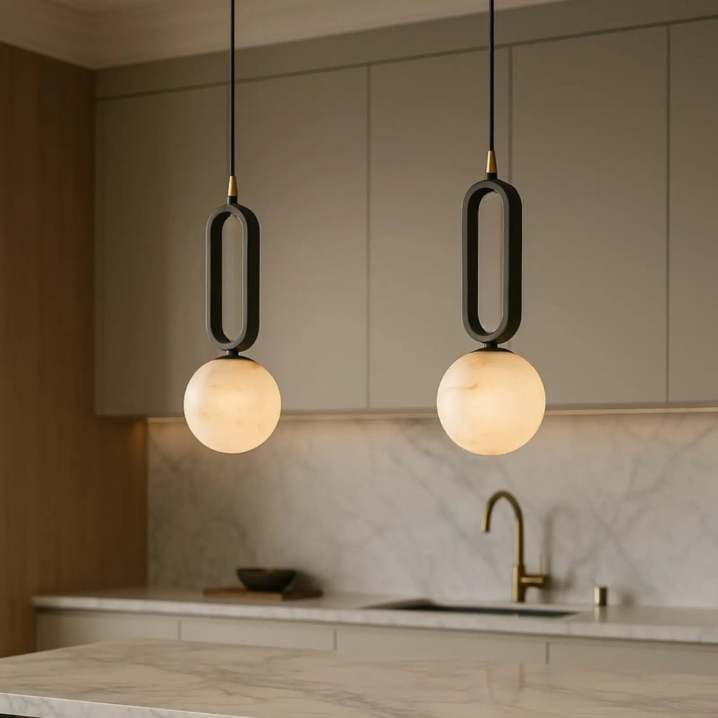 Natural Alabaster Pendant Light with Brass Detail - view 3